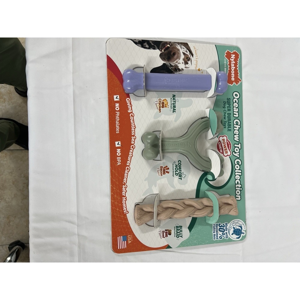 Nylabone Ocean Chew Toy Collection 3 Pack Power Chew Sustainable Dog Toys USA